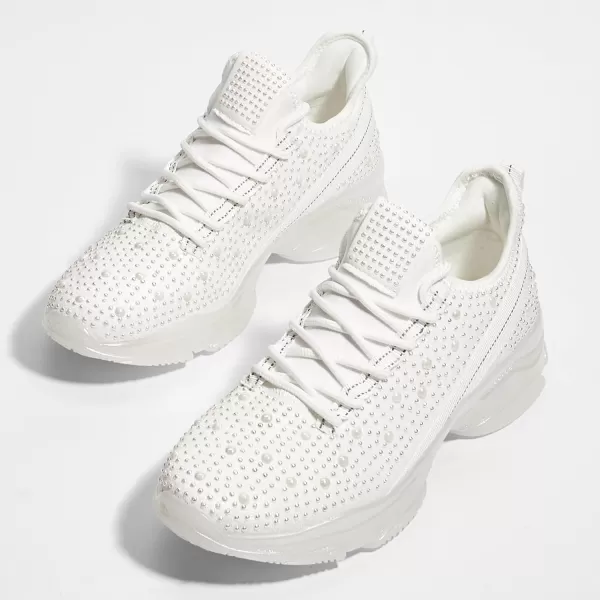 BELOS Women's Rhinestone Mesh Slip On Walking Shoes Fashion Breathable Spakle Glitter Sneaker