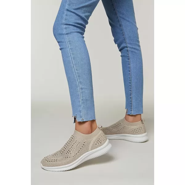 BELOS Women's Rhinestone Mesh Slip On Walking Shoes Fashion Breathable Spakle Glitter Sneaker