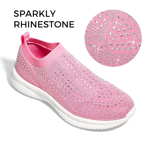 BELOS Women's Rhinestone Mesh Slip On Walking Shoes Fashion Breathable Spakle Glitter Sneaker