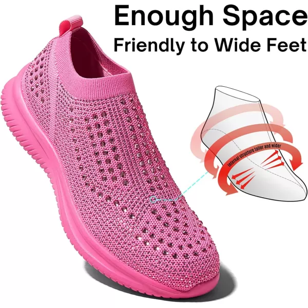 BELOS Women's Rhinestone Mesh Slip On Walking Shoes Fashion Breathable Spakle Glitter Sneaker