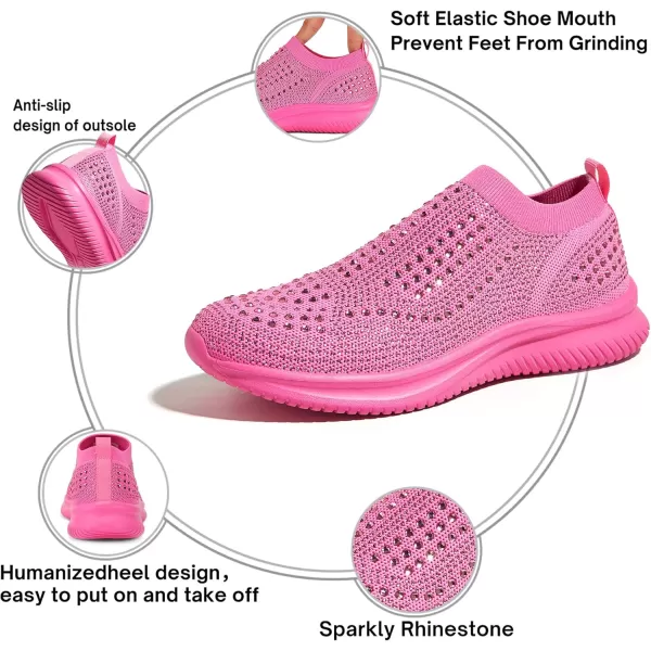 BELOS Women's Rhinestone Mesh Slip On Walking Shoes Fashion Breathable Spakle Glitter Sneaker