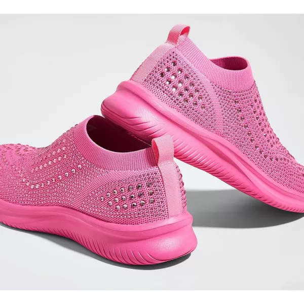 BELOS Women's Rhinestone Mesh Slip On Walking Shoes Fashion Breathable Spakle Glitter Sneaker