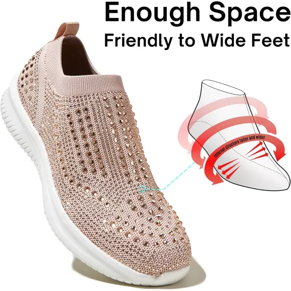 BELOS Women's Rhinestone Mesh Slip On Walking Shoes Fashion Breathable Spakle Glitter Sneaker