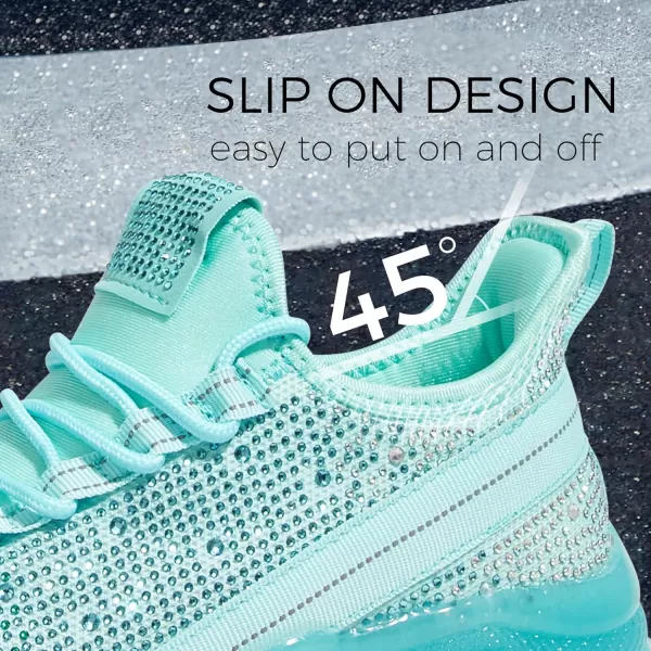 BELOS Women's Rhinestone Mesh Slip On Walking Shoes Fashion Breathable Spakle Glitter Sneaker