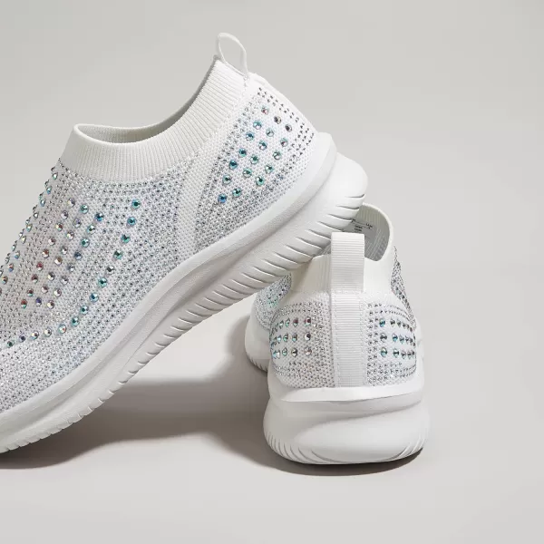 BELOS Women's Rhinestone Mesh Slip On Walking Shoes Fashion Breathable Spakle Glitter Sneaker