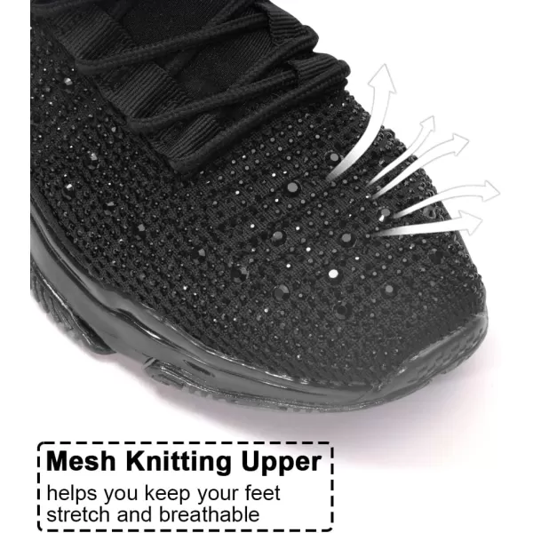 BELOS Women's Rhinestone Mesh Slip On Walking Shoes Fashion Breathable Spakle Glitter Sneaker