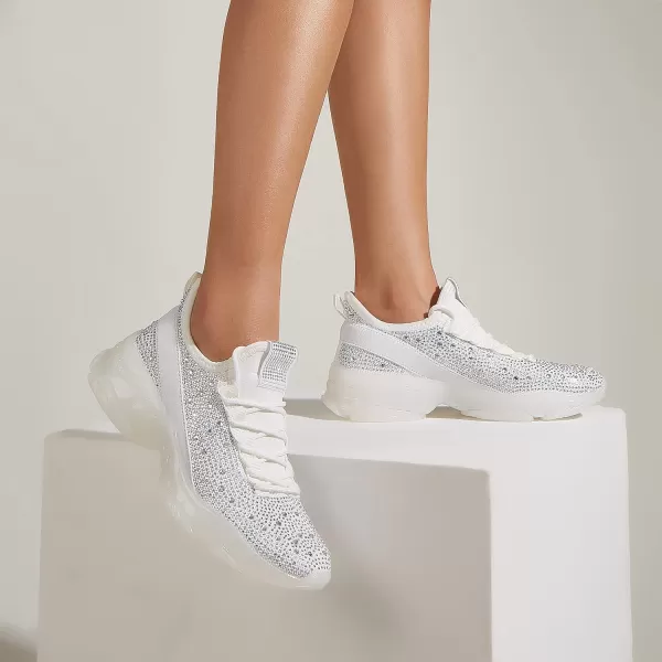 BELOS Women's Rhinestone Mesh Slip On Walking Shoes Fashion Breathable Spakle Glitter Sneaker