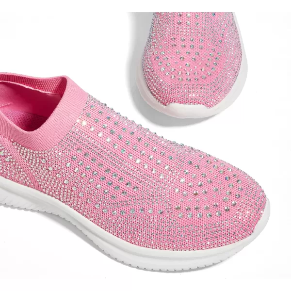 BELOS Women's Rhinestone Mesh Slip On Walking Shoes Fashion Breathable Spakle Glitter Sneaker