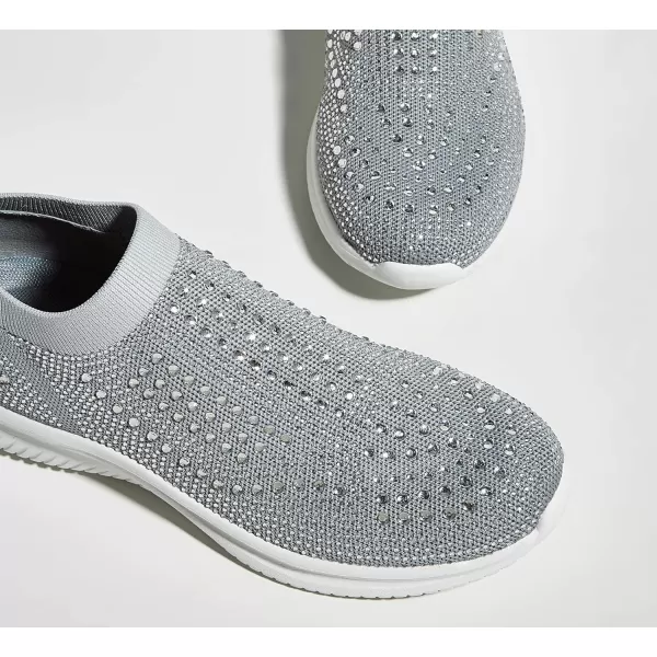 BELOS Women's Rhinestone Mesh Slip On Walking Shoes Fashion Breathable Spakle Glitter Sneaker
