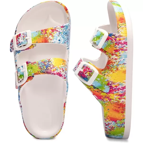 FUNKYMONKEY Unisex-Child Slides Double Buckle Adjustable EVA Flat Sandals for Boys Girls