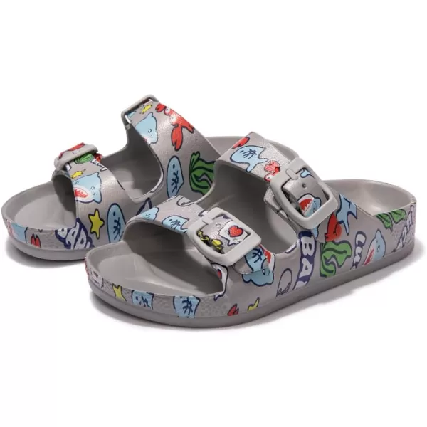 FUNKYMONKEY Unisex-Child Slides Double Buckle Adjustable EVA Flat Sandals for Boys Girls