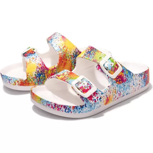 FUNKYMONKEY Unisex-Child Slides Double Buckle Adjustable EVA Flat Sandals for Boys Girls