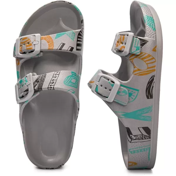 FUNKYMONKEY Unisex-Child Slides Double Buckle Adjustable EVA Flat Sandals for Boys Girls