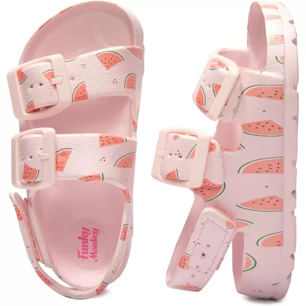 FUNKYMONKEY Unisex-Child Slides Double Buckle Adjustable EVA Flat Sandals for Boys Girls