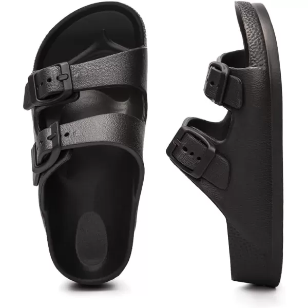 FUNKYMONKEY Unisex-Child Slides Double Buckle Adjustable EVA Flat Sandals for Boys Girls