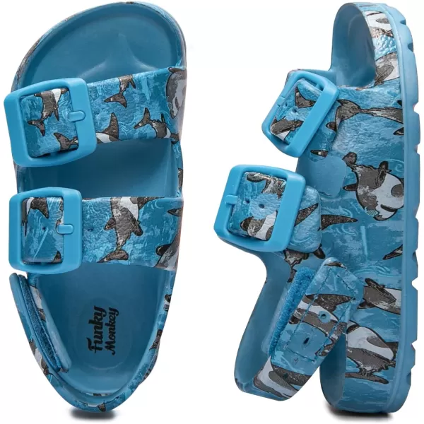 FUNKYMONKEY Unisex-Child Slides Double Buckle Adjustable EVA Flat Sandals for Boys Girls