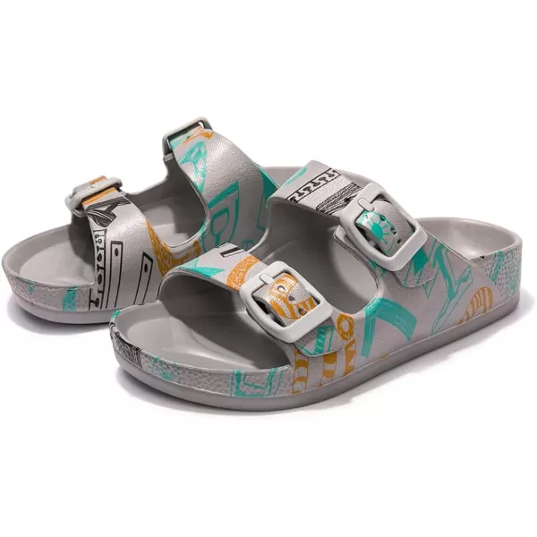 FUNKYMONKEY Unisex-Child Slides Double Buckle Adjustable EVA Flat Sandals for Boys Girls