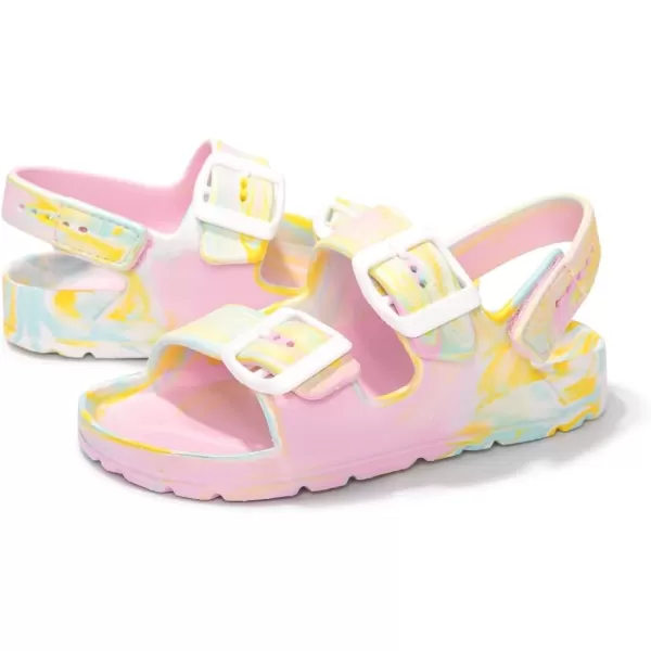 FUNKYMONKEY Unisex-Child Slides Double Buckle Adjustable EVA Flat Sandals for Boys Girls