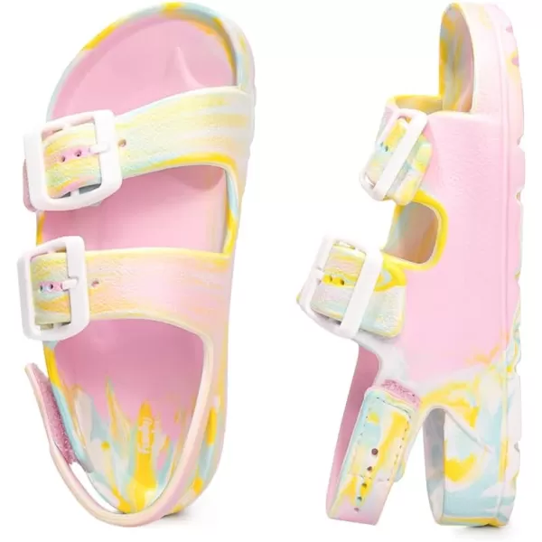 FUNKYMONKEY Unisex-Child Slides Double Buckle Adjustable EVA Flat Sandals for Boys Girls