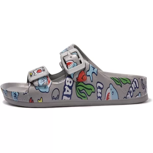 FUNKYMONKEY Unisex-Child Slides Double Buckle Adjustable EVA Flat Sandals for Boys Girls