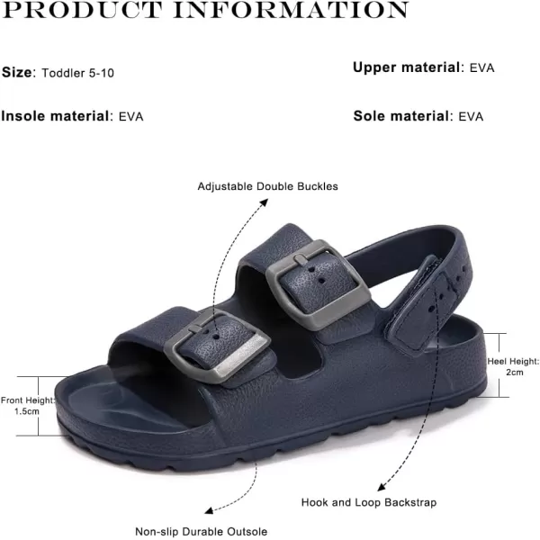 FUNKYMONKEY Unisex-Child Slides Double Buckle Adjustable EVA Flat Sandals for Boys Girls