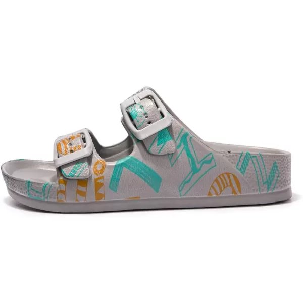 FUNKYMONKEY Unisex-Child Slides Double Buckle Adjustable EVA Flat Sandals for Boys Girls