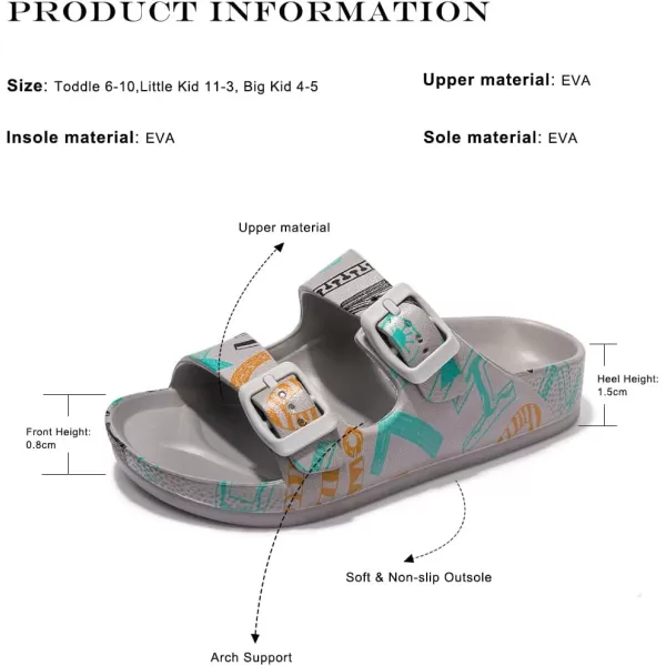FUNKYMONKEY Unisex-Child Slides Double Buckle Adjustable EVA Flat Sandals for Boys Girls