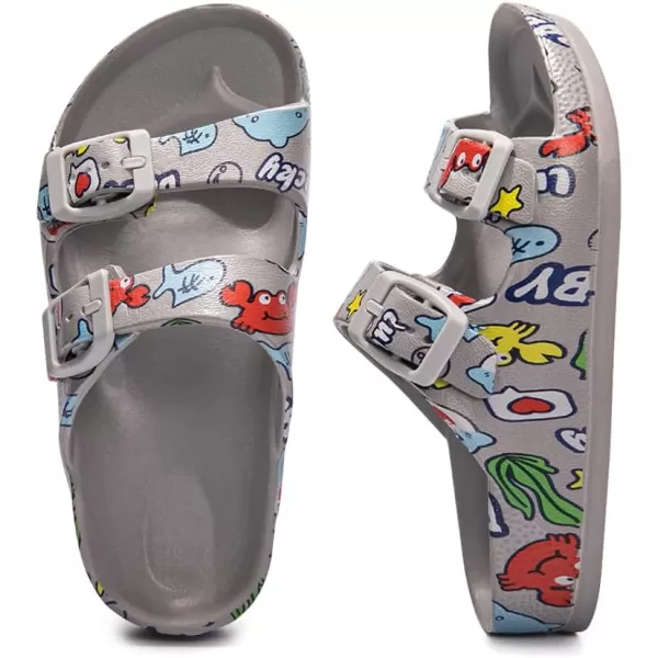 FUNKYMONKEY Unisex-Child Slides Double Buckle Adjustable EVA Flat Sandals for Boys Girls