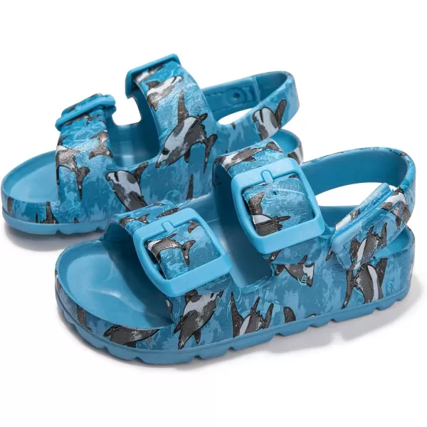 FUNKYMONKEY Unisex-Child Slides Double Buckle Adjustable EVA Flat Sandals for Boys Girls