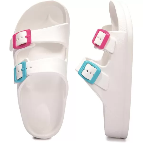 FUNKYMONKEY Unisex-Child Slides Double Buckle Adjustable EVA Flat Sandals for Boys Girls