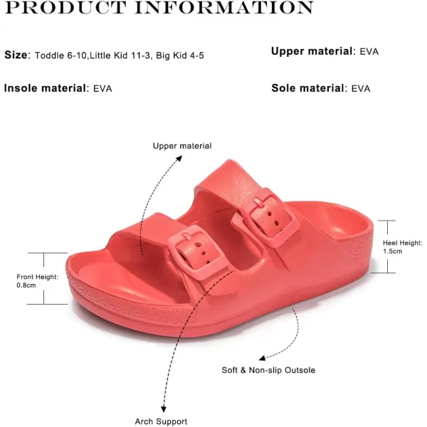 FUNKYMONKEY Unisex-Child Slides Double Buckle Adjustable EVA Flat Sandals for Boys Girls