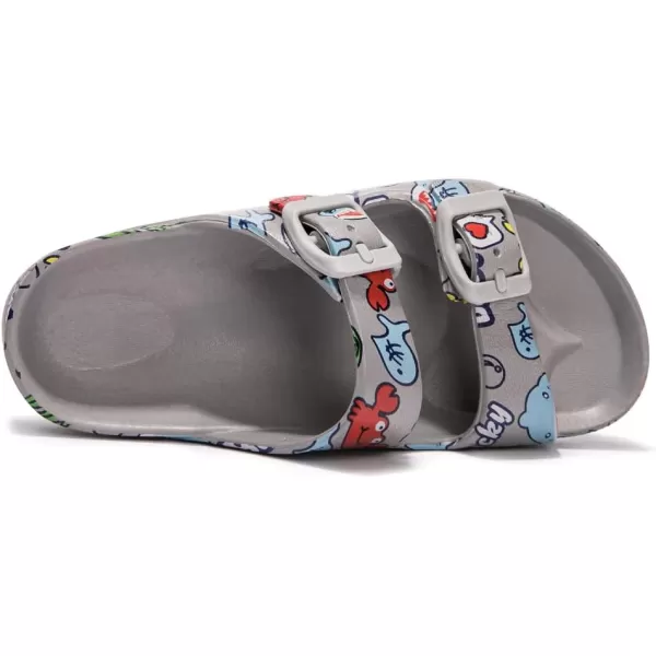 FUNKYMONKEY Unisex-Child Slides Double Buckle Adjustable EVA Flat Sandals for Boys Girls