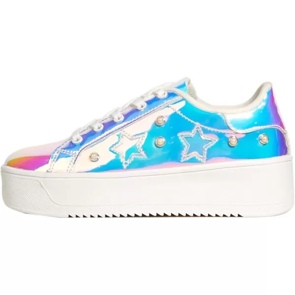 BELOS Fashion Platform Women Sneakers Faux Suede Stars Holographic Rainbow Walking Shoes