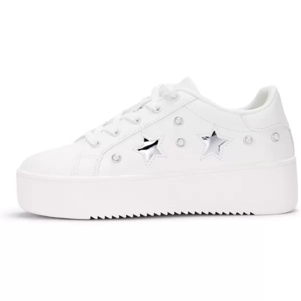 BELOS Fashion Platform Women Sneakers Faux Suede Stars Holographic Rainbow Walking Shoes
