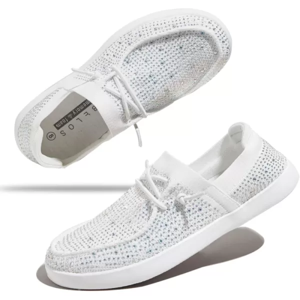 BELOS Women's Rhinestone Lace Up Loafers Shoes Comfortable Slip On Mesh Knit Walking Shoes Fashion Lightweight Sparkly Glitter Sneaker