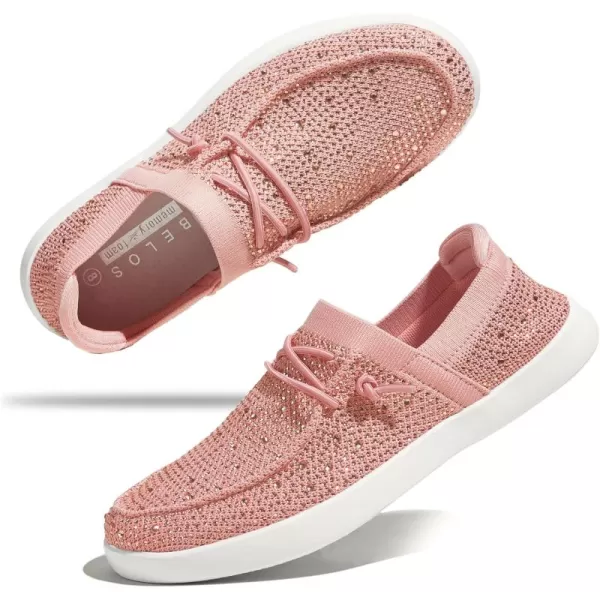 BELOS Women's Rhinestone Lace Up Loafers Shoes Comfortable Slip On Mesh Knit Walking Shoes Fashion Lightweight Sparkly Glitter Sneaker