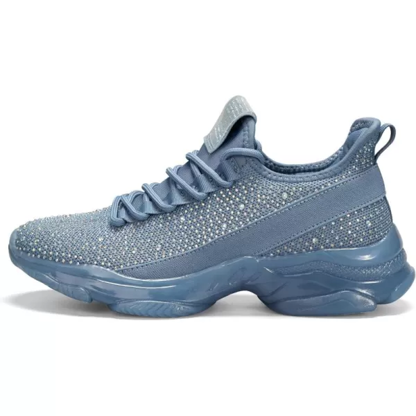 BELOS Women's Rhinestone Mesh Slip On Walking Shoes Fashion Breathable Spakle Glitter Sneaker