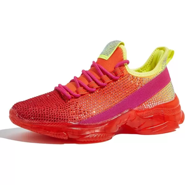 BELOS Women's Rhinestone Mesh Slip On Walking Shoes Fashion Breathable Spakle Glitter Sneaker