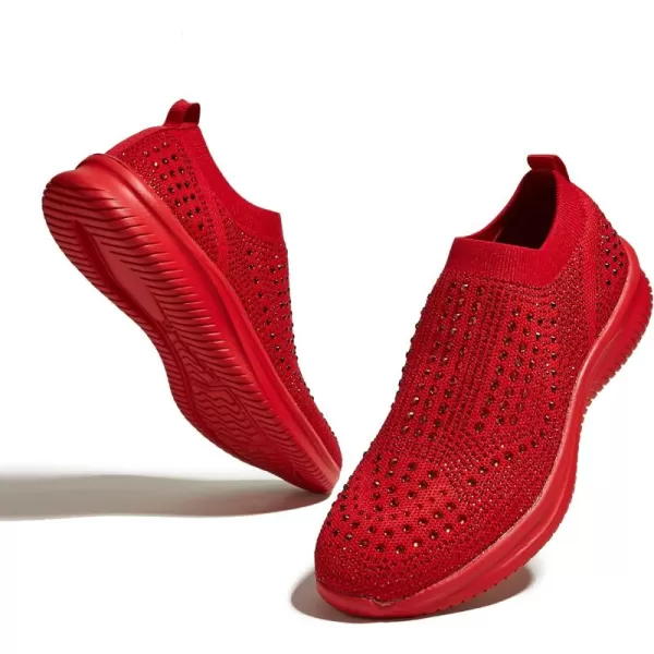 BELOS Women's Rhinestone Mesh Slip On Walking Shoes Fashion Breathable Spakle Glitter Sneaker