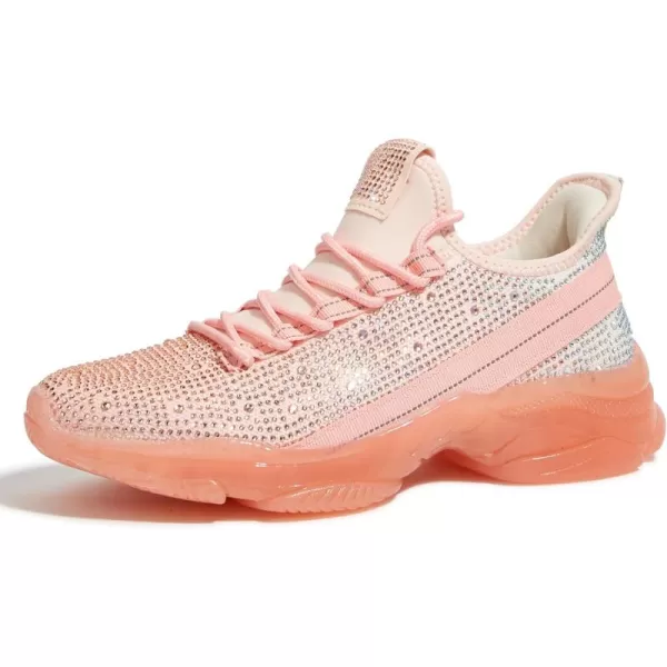 BELOS Women's Rhinestone Mesh Slip On Walking Shoes Fashion Breathable Spakle Glitter Sneaker