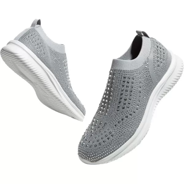 BELOS Women's Rhinestone Mesh Slip On Walking Shoes Fashion Breathable Spakle Glitter Sneaker