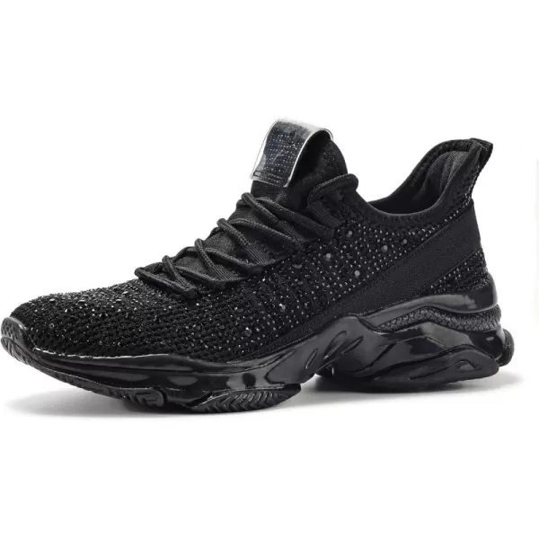 BELOS Women's Rhinestone Mesh Slip On Walking Shoes Fashion Breathable Spakle Glitter Sneaker