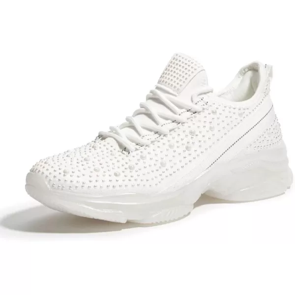 BELOS Women's Rhinestone Mesh Slip On Walking Shoes Fashion Breathable Spakle Glitter Sneaker