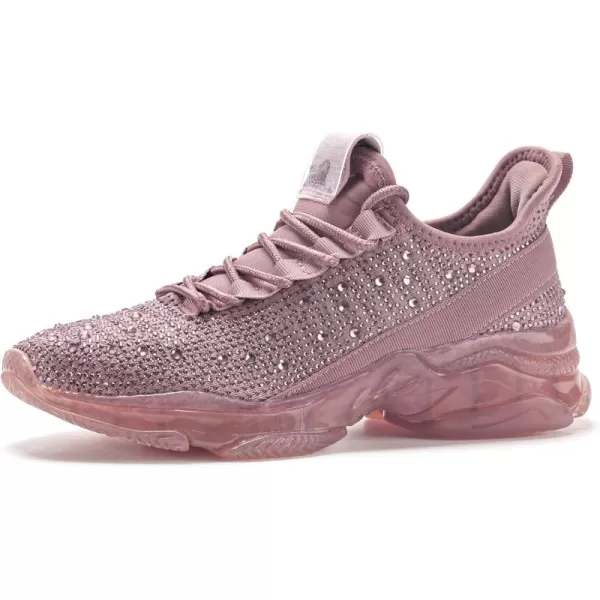 BELOS Women's Rhinestone Mesh Slip On Walking Shoes Fashion Breathable Spakle Glitter Sneaker