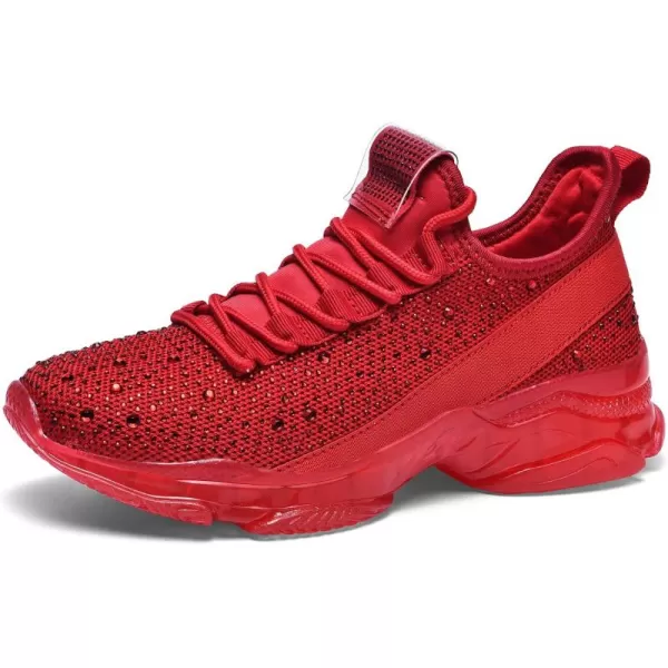 BELOS Women's Rhinestone Mesh Slip On Walking Shoes Fashion Breathable Spakle Glitter Sneaker