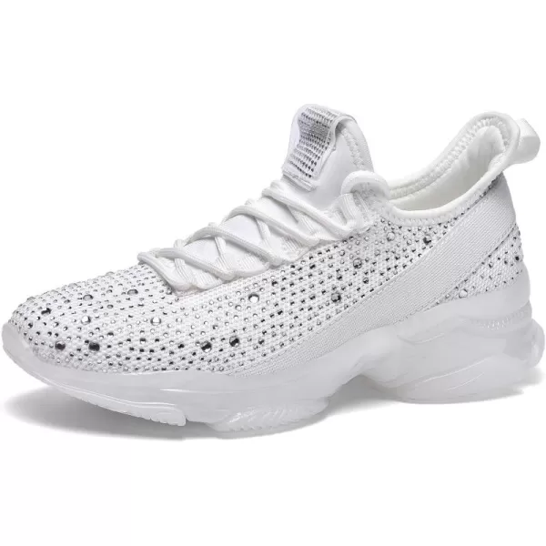 BELOS Women's Rhinestone Mesh Slip On Walking Shoes Fashion Breathable Spakle Glitter Sneaker
