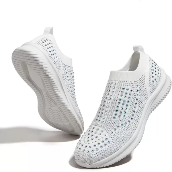 BELOS Women's Rhinestone Mesh Slip On Walking Shoes Fashion Breathable Spakle Glitter Sneaker