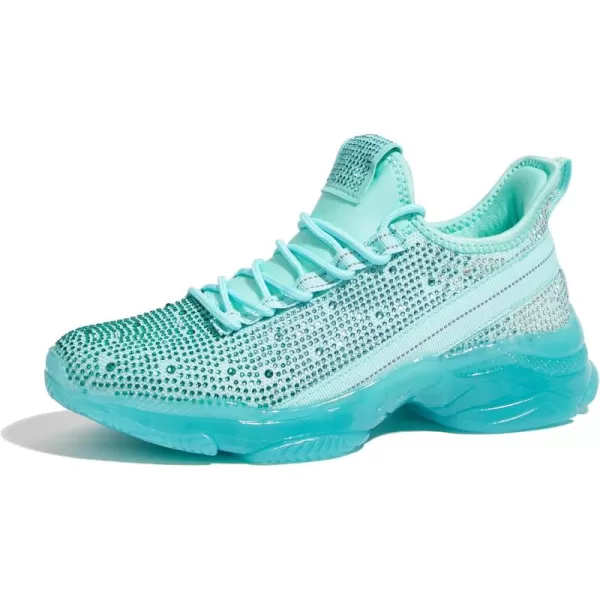 BELOS Women's Rhinestone Mesh Slip On Walking Shoes Fashion Breathable Spakle Glitter Sneaker