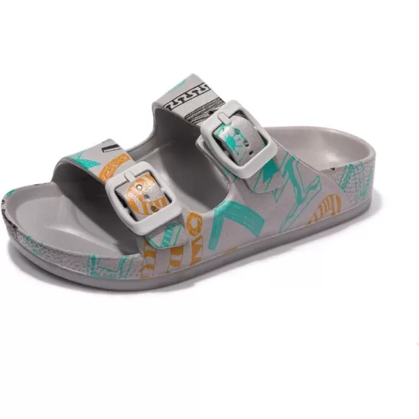 FUNKYMONKEY Unisex-Child Slides Double Buckle Adjustable EVA Flat Sandals for Boys Girls