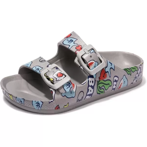 FUNKYMONKEY Unisex-Child Slides Double Buckle Adjustable EVA Flat Sandals for Boys Girls